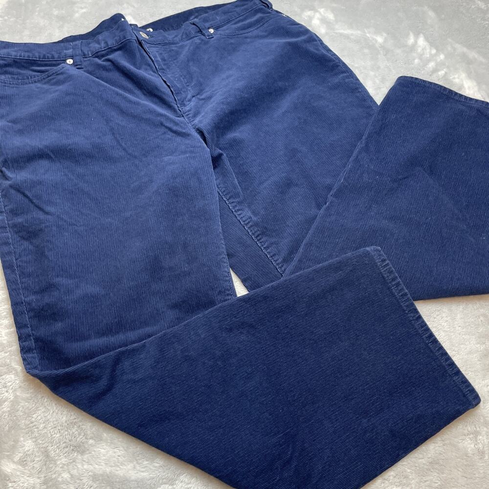 Lands End Womens Corduroy Pants Sz 20W Navy Blue‎ High Rise Straight Leg Stretch